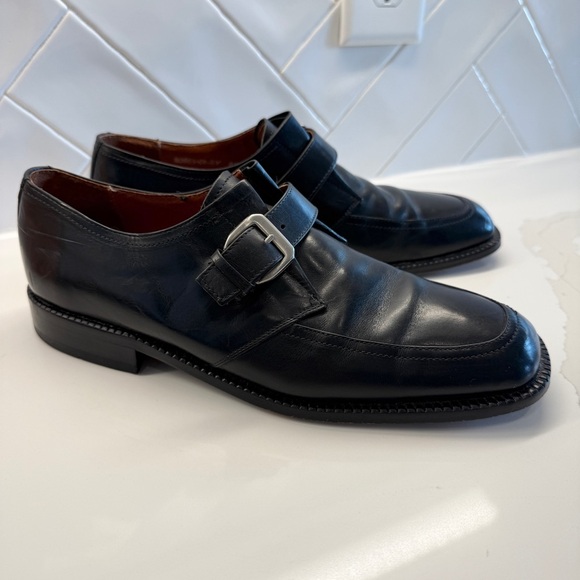 Brass Boot Men's Black Leather Monk Strap Dress Shoes Size 8.5 Handmade In Spain - Picture 1 of 8